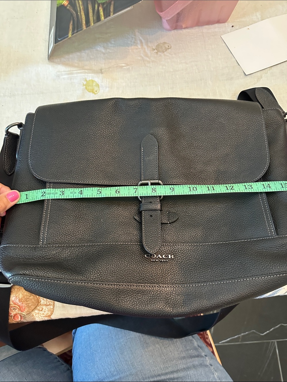 Coach Black Pebbled Leather Messenger with Buckle Flap